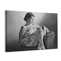 ZHJLUT Tattooed Lady Photo,Tattoo Art Poster,Tattoo Shop Decor Vintage Pho Canvas Art Poster Picture Modern Office Family Bedroom Living Room Decorative Gift Wall Decor 12x16inch(30x40cm) Frame-style