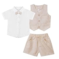 CHICTRY Kids Baby Boy Formal Suit Short Sleeve Dress Shirt with Short Vest Set Wedding Birthday Outfit