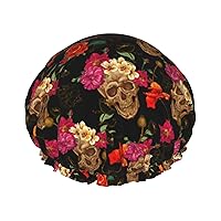 Skull Rose Flower Shower Cap For Women Men Reusable Waterproof Bathing Shower Hat For Girls