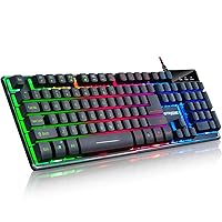 GTRACING Gaming Keyboard Wired USB Gamer Keyboards Rainbow LED Backlit 104 Keys Ergonomic Keyboard Compatible with Windows PC Gamer Desktop