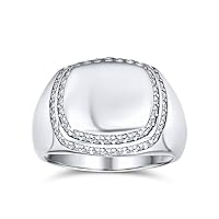 Bling Jewelry Personalize Cubic Zirconia Square CZ Micro Pave Engravable Monogram Square Shaped Halo Signet Ring For Men .925 Sterling Silver