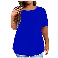Plus Size Summer Basic Tops for Womens Casual Short Sleeve Crewneck T-Shirts Fashion Loose Solid Color Tee Blouses