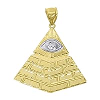 10k Gold Two tone Dc Mens Pyramid Eye Height 51.7mm X Width 32.8mm Religious Charm Pendant Necklace Jewelry for Men