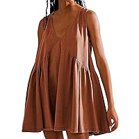 Womens Summer Sleeveless Mini Dress Casual Loose V Neck Sundress Boho Beach Vacation Short Sundresses with Pockets 2024