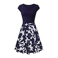 YMING Womens 1950s Vintage Floral Print Wrap Dress A Line Flared Swing Dress Cocktail Party Pleated Dresses