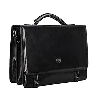 Maxwell Scott - Personalized Mens Luxury Leather Business Briefcase Bag - 2 Section with Shoulder Strap - The Battista