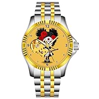 Luxury Automatic Mechanical Watches for Men Waterproof Watch Automatic Fashion Watch 258. Sugar Skull Girl Playing Turkish Flag Guitar Dial Outdoor Business Style Gift (Gold), sliver