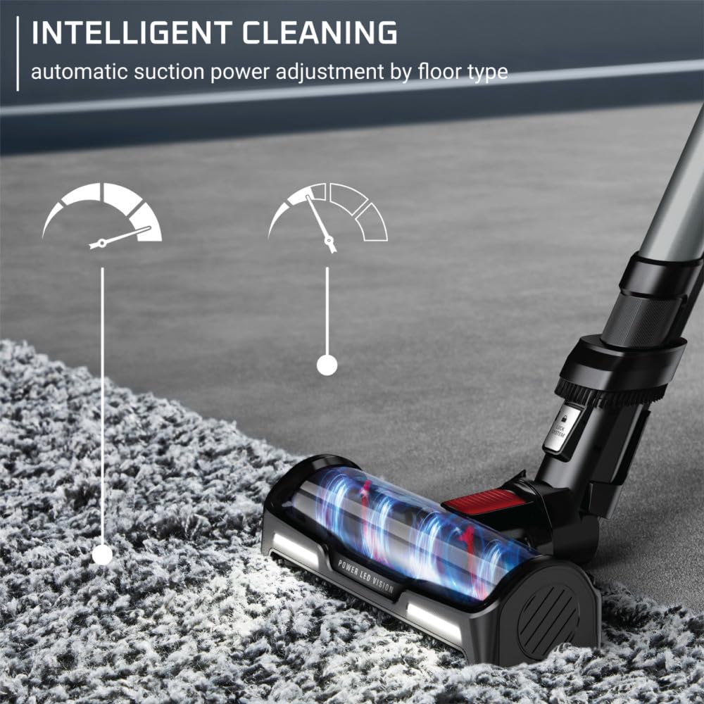 Rowenta X-Force Flex 12.60 Cordless Stick Vacuum 30.4 Ounce XL Dust Container, Flex technology, Automatic Floor Detection, 45 Min Run Time, 3 Hour Charging Time, For Pet, 150 Air Watts Black & Red