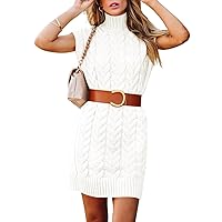 Pink Queen Women's 2023 Fall Sweater Dresses Mock Neck Sleeveless Cable Knit Sweaters Vest Mini Short Dress