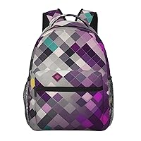 Casual Laptop Backpack Lightweight Colored Squares Canvas Backpack For Women Man Travel Daypack With Side Pocket