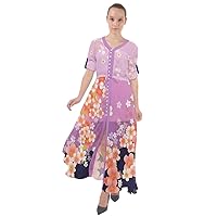 CowCow Womens Japanese Style Cherry Blossom Crane Floral Flowers Waist Tie Boho Maxi Dress, XS-3XL