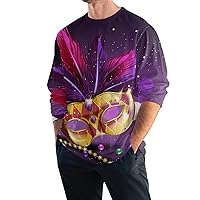DUOWEI Stretchy Layering Shirt Round Neck Carnival Long Sleeve Lapel Full Print Holiday Celebration T Shirt T Shirt for
