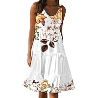 Casual Dresses for Women Sleeveless Summer Midi Dresses Plus Size Flowy Dresses Pleated Knee Length Floral Dresses