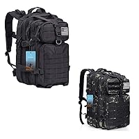 40L Military Tactical Shoulder Backpack Assault Survival Molle Bag Pack Fishing Backpack for Tackle Storage (Black + Black CP)