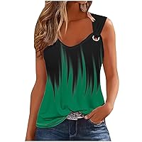 Women's Summer Tank Tops Sexy V Neck O Ring Shoulder Camisole Fashion 3D Graphic Tee Casual Sleeveless Loose Blouse