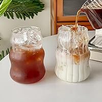 Naisicore Glass Cups, 2pcs 530ml Ribbed Drinking Glass, Ice Coffeee Glasses, Beer Cup for Iced Coffee, Juice, Beverage, Milk, Cocktails, Bubble Tea
