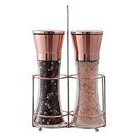 Copper Stainless Steel Salt and Pepper Grinder Set Manual Himalayan Pink Salt Mill|Salt and Pepper Shakers with Adjustable Coarseness and Clear Glass Body (Pack of 2)