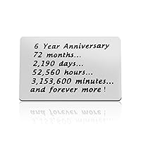 6th Anniversary Card Gifts for Him Engraved Wallet Insert Card for Husband Boyfriend 6 Year Wedding Anniversary Present for Husband Fiance Christmas Valentines Gifts 6 Year Anniversary Card for Men
