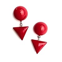 Cherry Red Triangle Statement Drop Earrings | Geometric Vintage Lucite Earrings