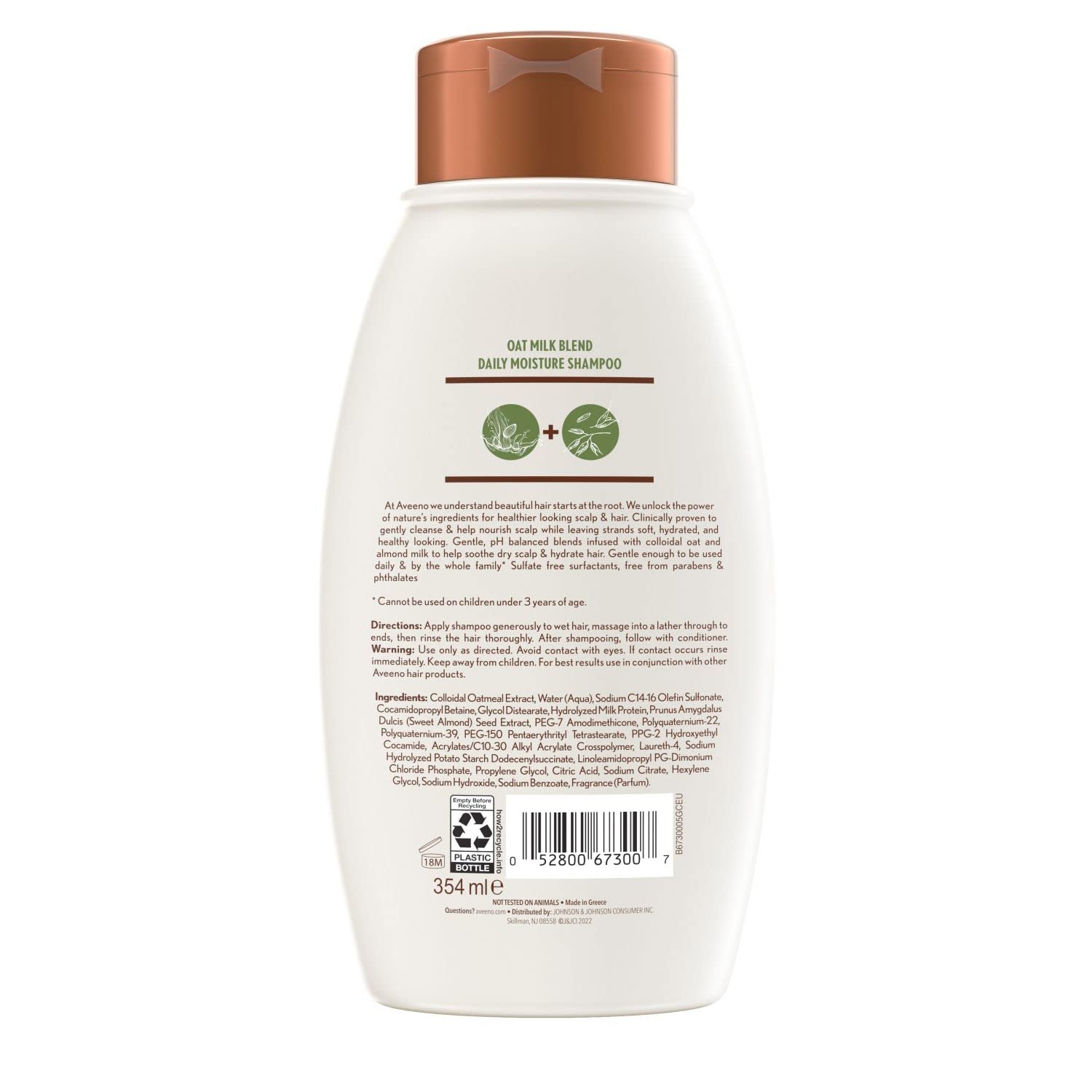 Aveeno Farm-Fresh Oat Milk Sulfate-Free Shampoo with Colloidal Oatmeal & Almond Milk, Moisturizing Shampoo for All Hair Types, Safe for Color-Treated Hair, Paraben & Dye-Free, 12 Fl Oz