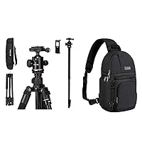 MOSISO 64.5 inch Tripod for Camera, 360 Degree Ball Head Camera Stand with Bag&Phone Mount&Camera Sling Bag Shockproof Photography Camera Backpack with Tripod Holder & Removable Modular Inserts, Black