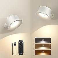Wall Lights,LED Wall Sconces Set of Two with 3200mAh Rechargeable Battery 3 Colors Brightness Dimmable Touch and Remote Control,Cordless Wall Mounted Reading Lamp Light for Home Bedroom,White 2 Pack