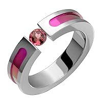Vered Titanium Ring W Pink Tourmaline Tension Set Wedding Band for Him & Her Choose your Color for Free!
