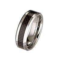 Custom Engraved 6mm or 8mm Mirror Polished or Black Plated Tungsten Carbide COMFORT FIT Wedding Band Black Carbon Fiber Inlay Ring