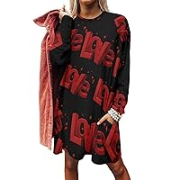 Love Women's Sweatshirt Dress Long Sleeve Crewneck Pullover Tops Sweater Dress with Pockets