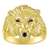 Rylos Mens Rings 14K Yellow Gold Lion Head Ring Genuine Black Diamond Mouth & Gemstone Colorstones in Eyes Fun Designer Rings For Men Men's Rings Gold Rings Sizes 6,7,8,9,10,11,12,13 Mens Jewelry