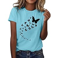 Butterfly Tops for Women Short Sleeve V Neck 2024 Summer Casual T Shirt Tee Print Blouses Basic Pullover