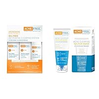 Acne Free 3 Step 24 Hour Acne Treatment Kit - Clearing System w Oil Free Acne Cleanser, Witch Hazel Toner & Acne Clearing Sulfur Mask 1.7 oz Absorbs Excess Oil and Unclogs Pores
