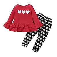 Hnyenmcko Baby Girl Valentine's Day Outfits Long Sleeve Letter Print Tops Heart Bell-bottoms Pant Headband Toddler Clothes