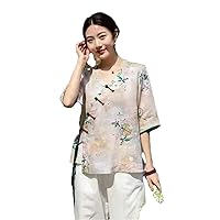 Print V Neck Shirt Chinese Traditional Hanfu Blouse National Loose Women Tops Tang Suit