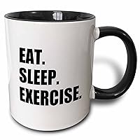 3dRose Eat Sleep Exercise Gifts For Gym Bunny Or Keep Fitness Enthusiast Two Tone Mug, 11 oz, Black