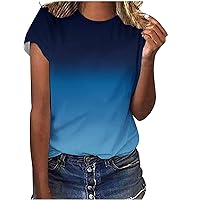 Womens Summer Fashion T-Shirt 2024 Short Sleeve Crewneck Tops Trendy Gradient Color Pullover Tees Loose Tunic Blouses