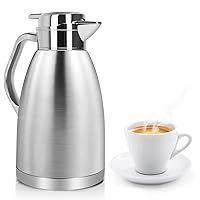 61 Oz Thermal Coffee Carafe Insulated Stainless Steel Double Wall Vacuum Thermos Thermal Flask Coffee Dispenser Coffee Carafes Keeping Coffee Water Tea Hot 12 Hours Cold 24 Hours (Silver)