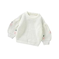 Toddler Girl Knit Sweater Long Sleeve Crew Neck Flower Pattern Pullover Tops Baby Casual Clothes