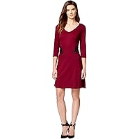 kensie Womens Embroidery A-line Shift Dress, Red, X-Small