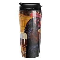 Rooster Beer in The Morning Funny Coffee Mug Insulated Travel Tumbler Water Cup with Lid for Home Office Outdoor Works