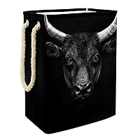 Black Camargue Bull Laundry Hamper With Handles Large Collapsible Basket For Storage Bin, Kids Room, Home Organizer, Cloth Storage, 19.3x11.8x15.9 In