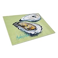 Caroline's Treasures MW1102LCB Oysters Two Shells Glass Cutting Board Large Decorative Tempered Glass Kitchen Cutting and Serving Board Large Size Chopping Board