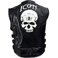 Mens Classic Iconic Skull Casual Motorcycle Summer Outerwear Faux Leather Club Biker Vest
