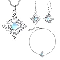 LONAGO 925 Sterling Silver Witches Knot Synthetic Moonstone Necklace & Bracelet & Dangle Earrings