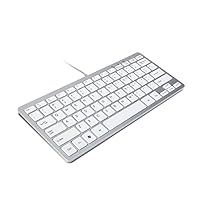TRIXES Keyboard Mini Wired USB Key Board Slim Silver & White - Plug and Play - Compact and Durable - Suitable for PC, Computer, Apple Mac, Laptop, Windows etc