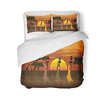Duvet Cover Set Twin Size African Women Carrying Water and Coconuts in Traditional 3 Piece Microfiber Fabric Decor Bedding Sets for Bedroom