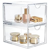 Stackable Cosmetic Organizer Drawers, Acrylic Clear Makeup Organizer, Vanity Container Drawer for Cosmetics, Skin Care, Hair Accessories, Bathroom Counter or Dresser - Set of 2