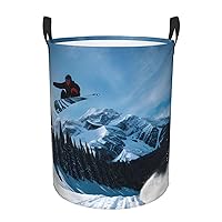 Snowboarding Round waterproof laundry basket,foldable storage basket,laundry Hampers with handle,suitable toy storage