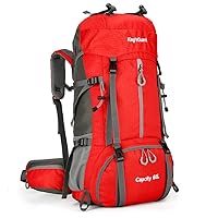 60L Hiking Backpack, Waterproof Camping Backpacking Backpack for Men Outdoor Traveling Climbing Daypack with Rain Cover (Red)