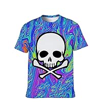 Mens Novelty-Tees Cool-Graphic T-Shirt Funny-Vintage Short-Sleeve Color Skull Hip Hop: Boys Lightweight Slim Top Sons Gifts